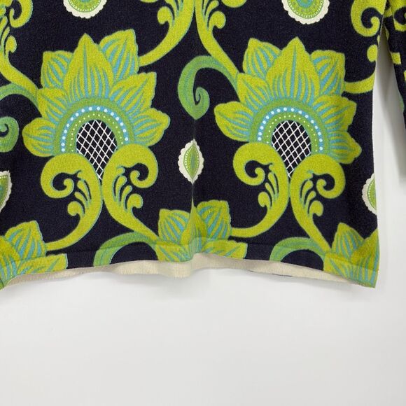 J.McLaughlin Cotton Blend Split Neck 3/4 Sleeve Printed Sweater  Navy‎ Green XS - Picture 5 of 12